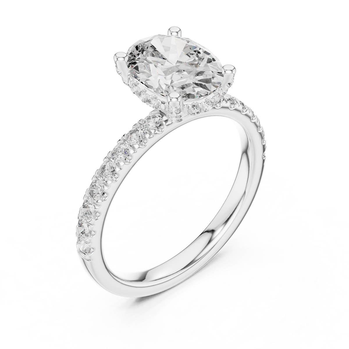 IGI Certified Oval Lab-Grown Diamond Pavé Ring, White Gold