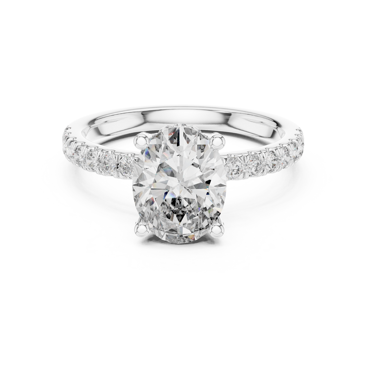 IGI Certified Oval Lab-Grown Diamond Pavé Ring, White Gold
