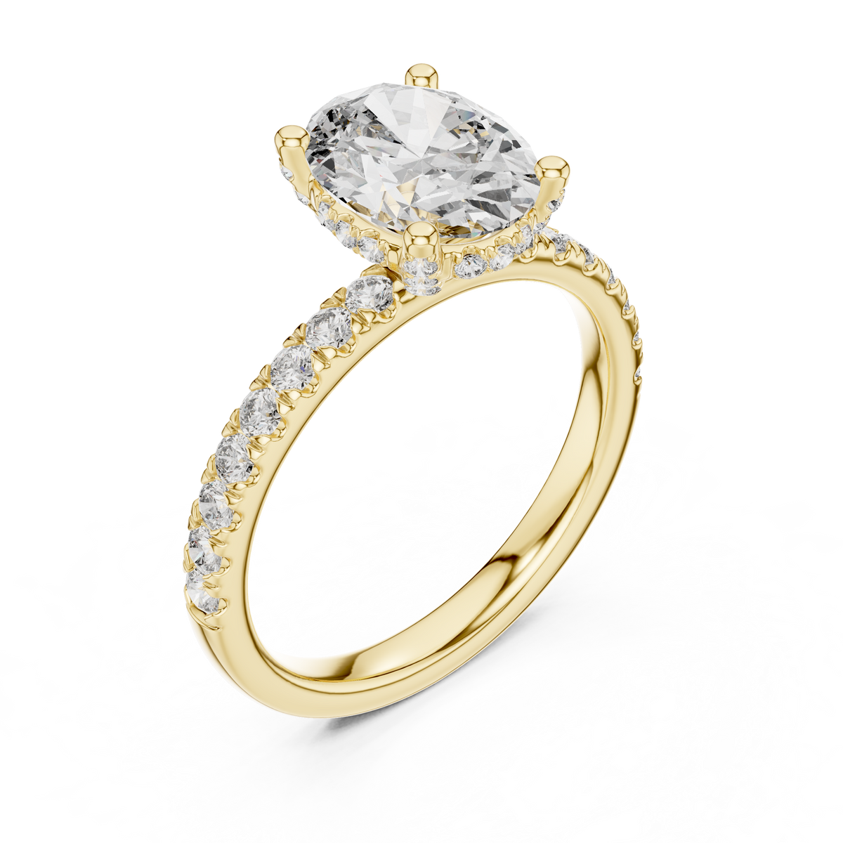 IGI Certified Oval Lab-Grown Diamond Pavé Ring, Yellow Gold
