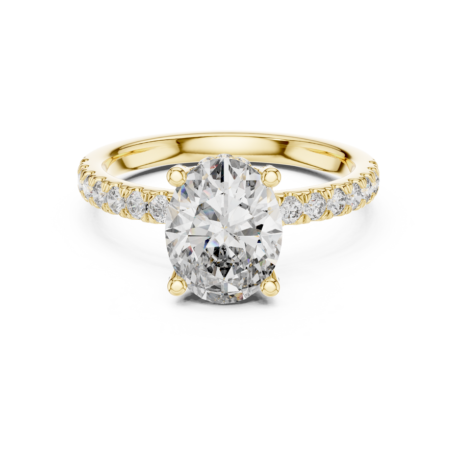IGI Certified Oval Lab-Grown Diamond Pavé Ring, Yellow Gold