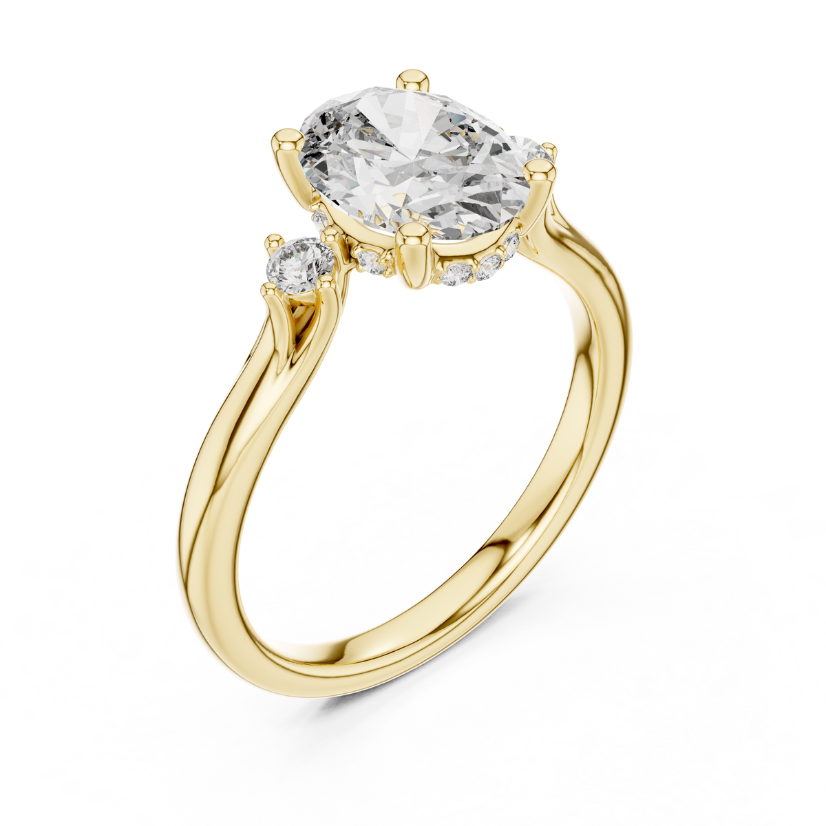 Oval Cut Lab Grown Diamond Anniversary Ring, Yellow Gold
