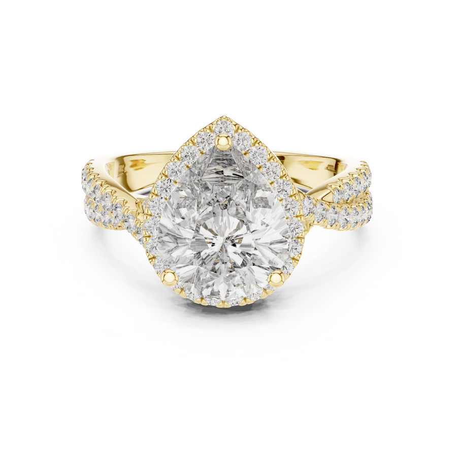 2.50 CT Pear Cut Lab Grown Diamond Halo Engagement Ring, Yellow Gold