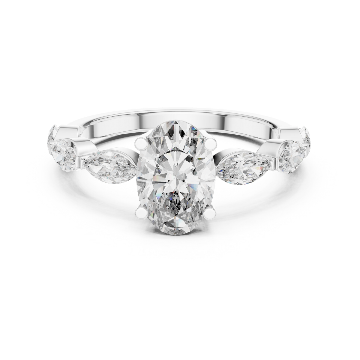 Oval Cut Lab-Grown Diamond Ring with Marquise Diamond Accents, White Gold
