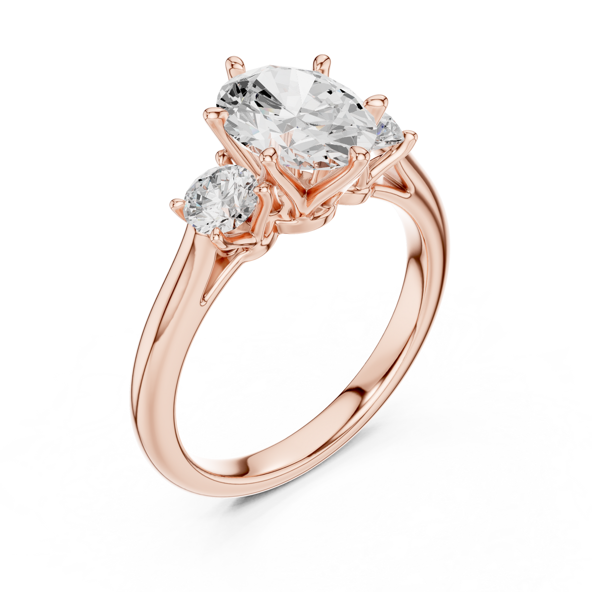 Oval Cut 3 Stone Lab Grown Diamond Wedding Ring, Rose Gold