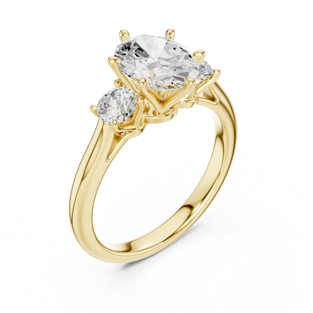 Oval Cut 3 Stone Lab Grown Diamond Wedding Ring, Yellow Gold
