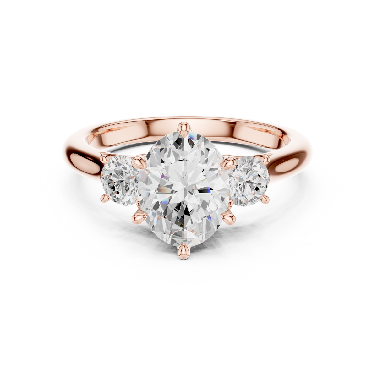 Oval Cut 3 Stone Lab Grown Diamond Wedding Ring, Rose Gold
