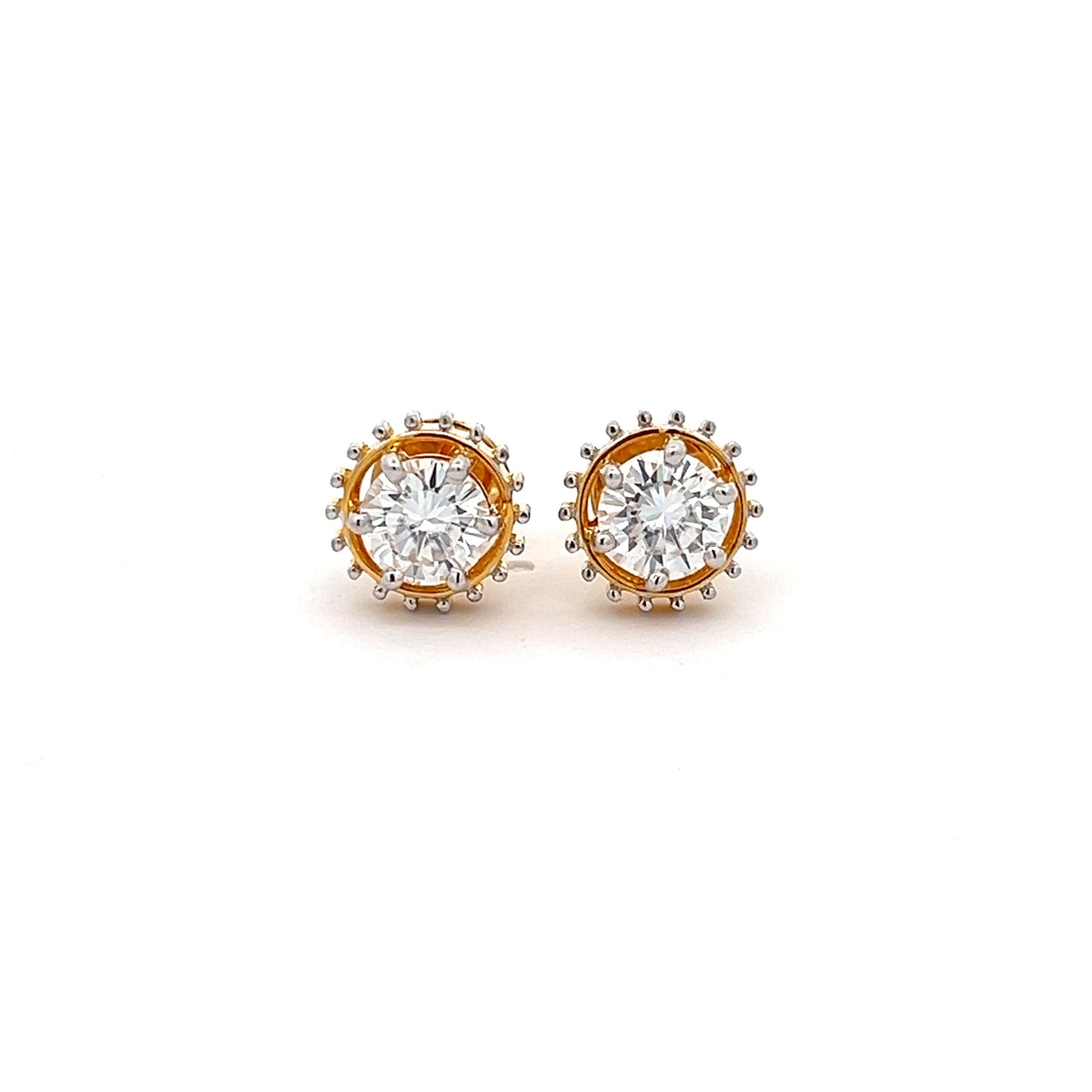 Pendientes con diseño de sol de 2,50 ct en forma redonda, solitario brillante de oro de 14 k con moissanita cultivada en laboratorio Diamos