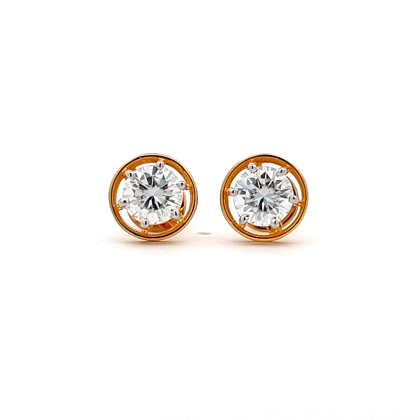 Traditional Glam Ear Stud 2.50ct In Round Shape Brilliante Solitaire 14k Gold With Diamos Lab Grown Moissanite