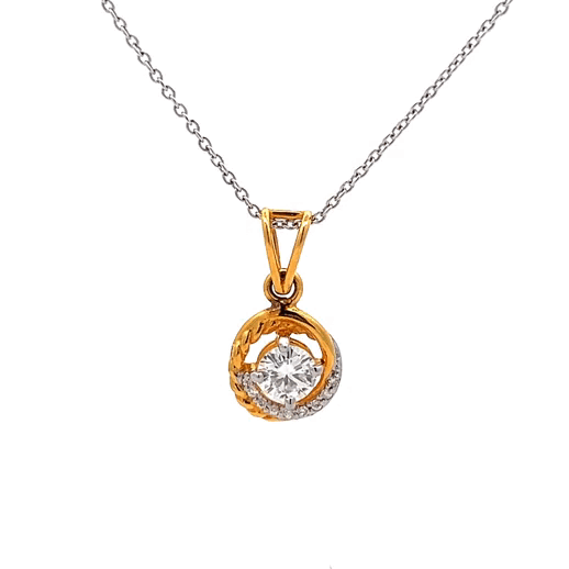 Delicate Spiral Pendant Is 0.80ct In Round Shape Solitaire 14K Gold With Lab Grown Moissanite