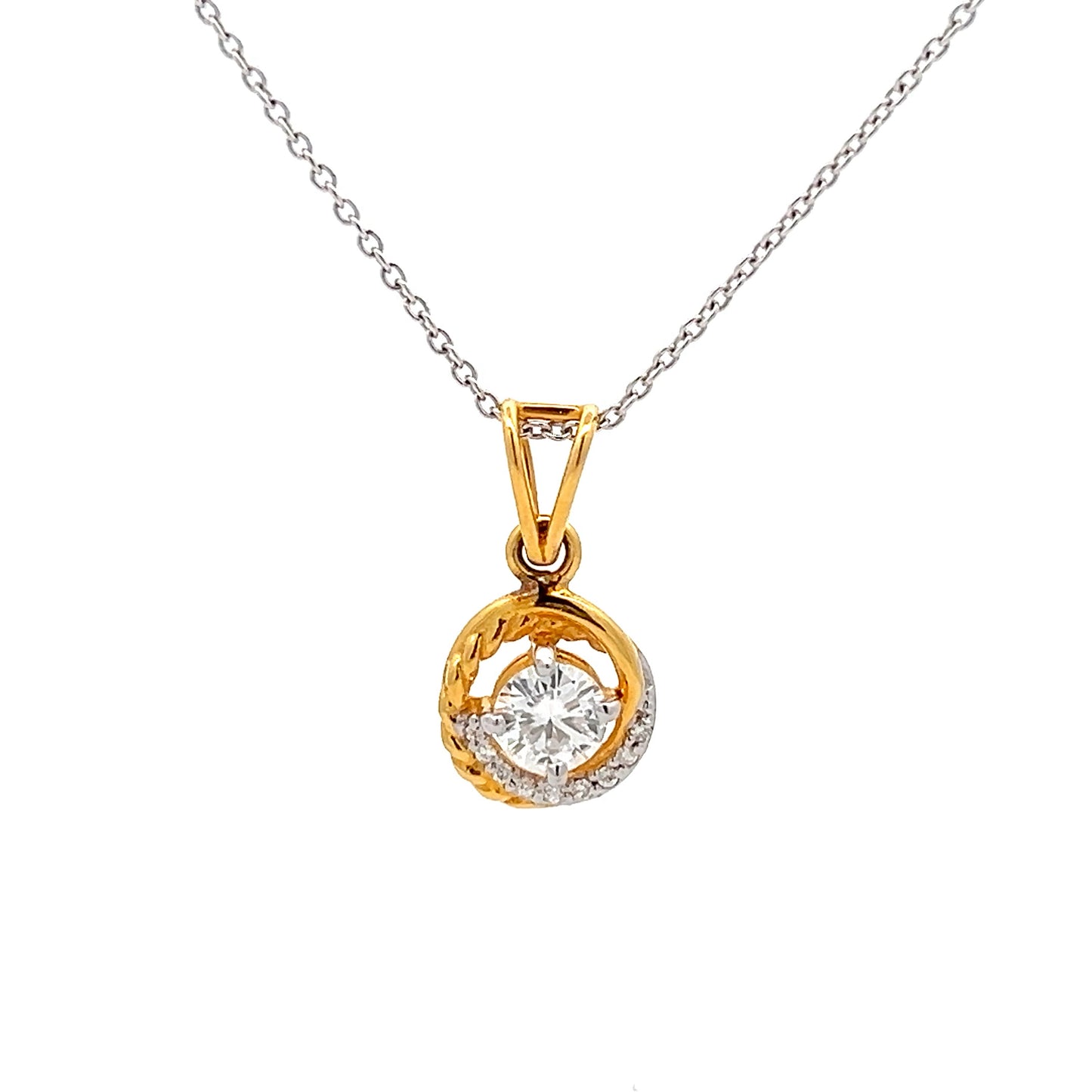 Delicate Spiral Pendant Is 0.80ct In Round Shape Solitaire 14K Gold With Diamos Lab Grown Moissanite