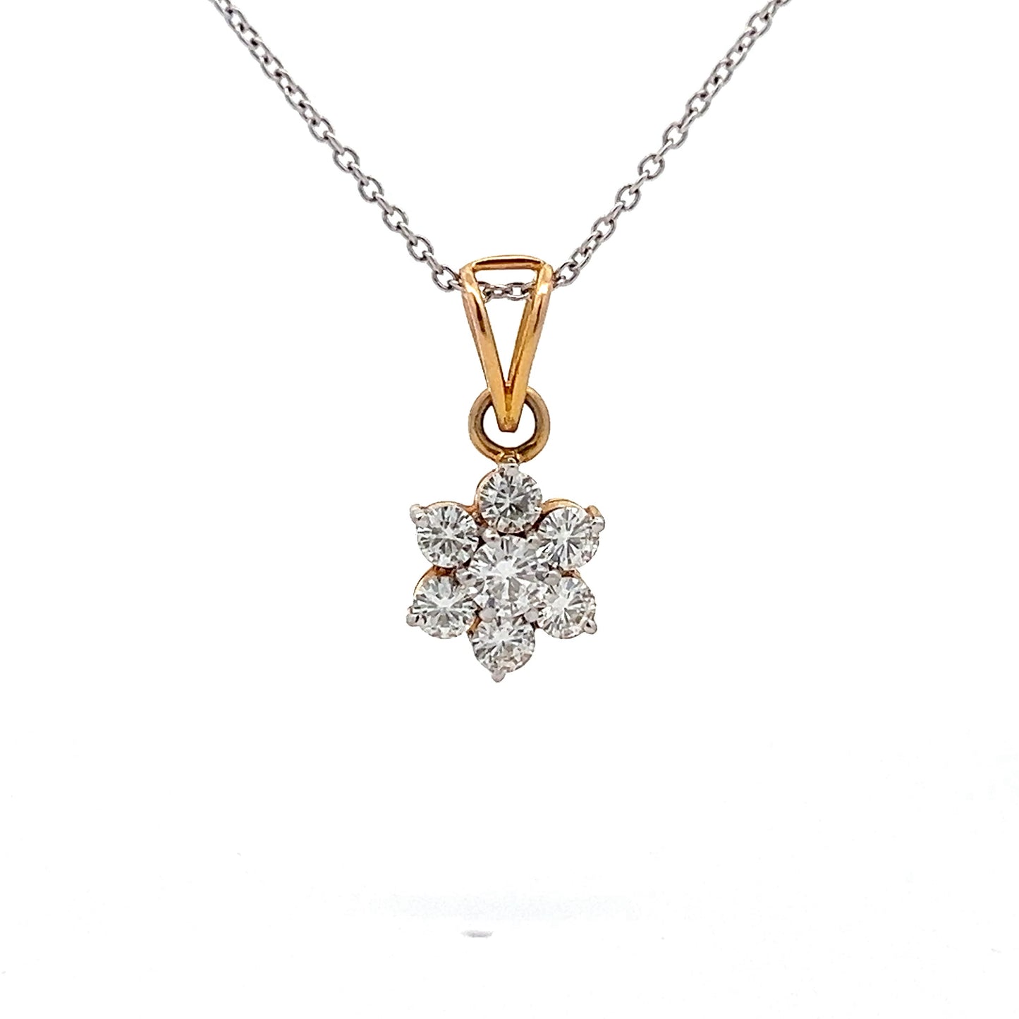 Exquisito colgante floral de 1,31 quilates en solitario de forma redonda de oro de 14 k con moissanita cultivada en laboratorio Diamos