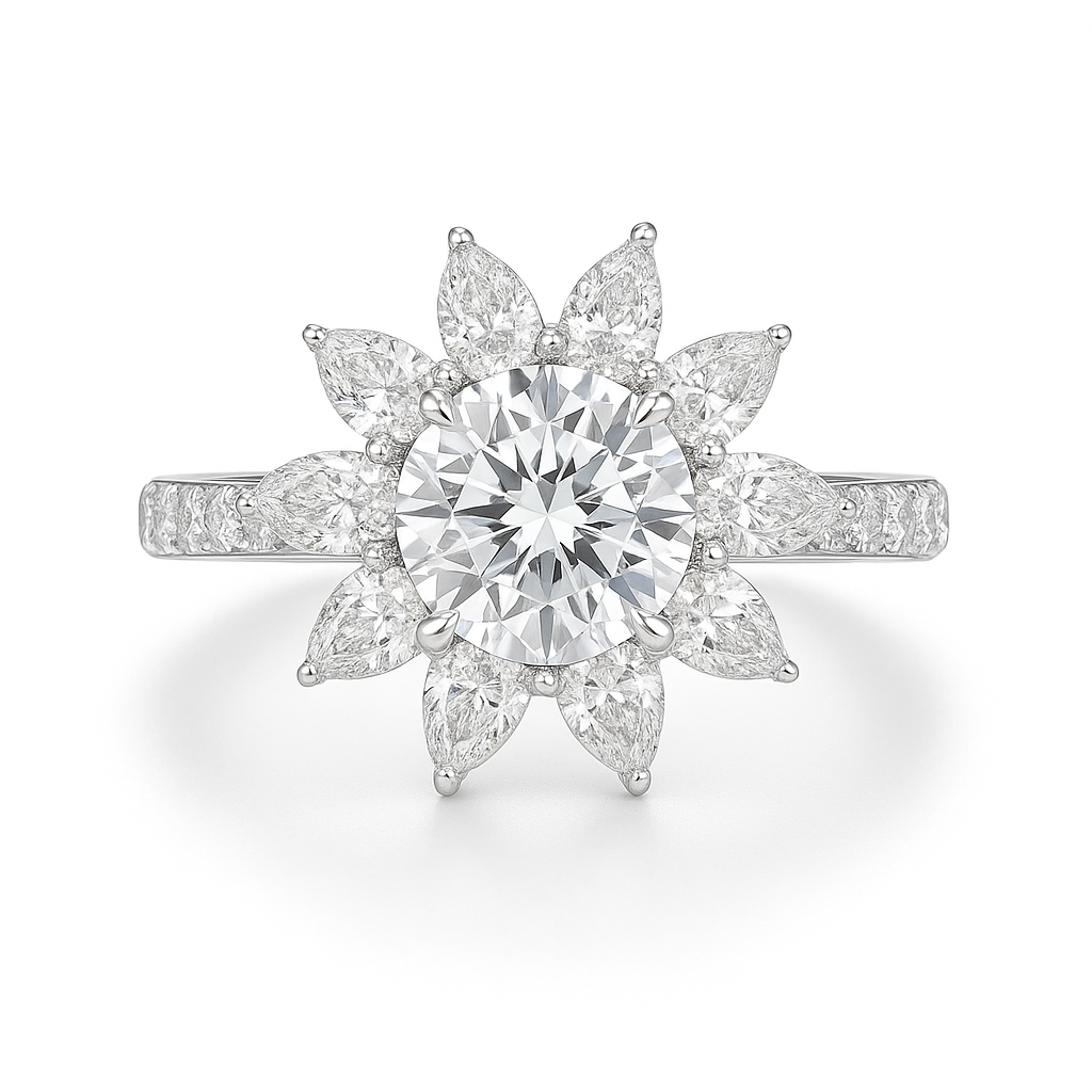 Diamond Engagement Cluster Ring Halo Flowert Ring 