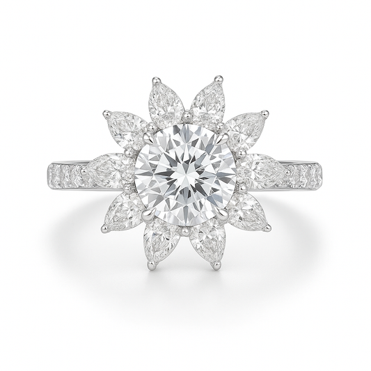 Diamond Engagement Cluster Ring Halo Flowert Ring 