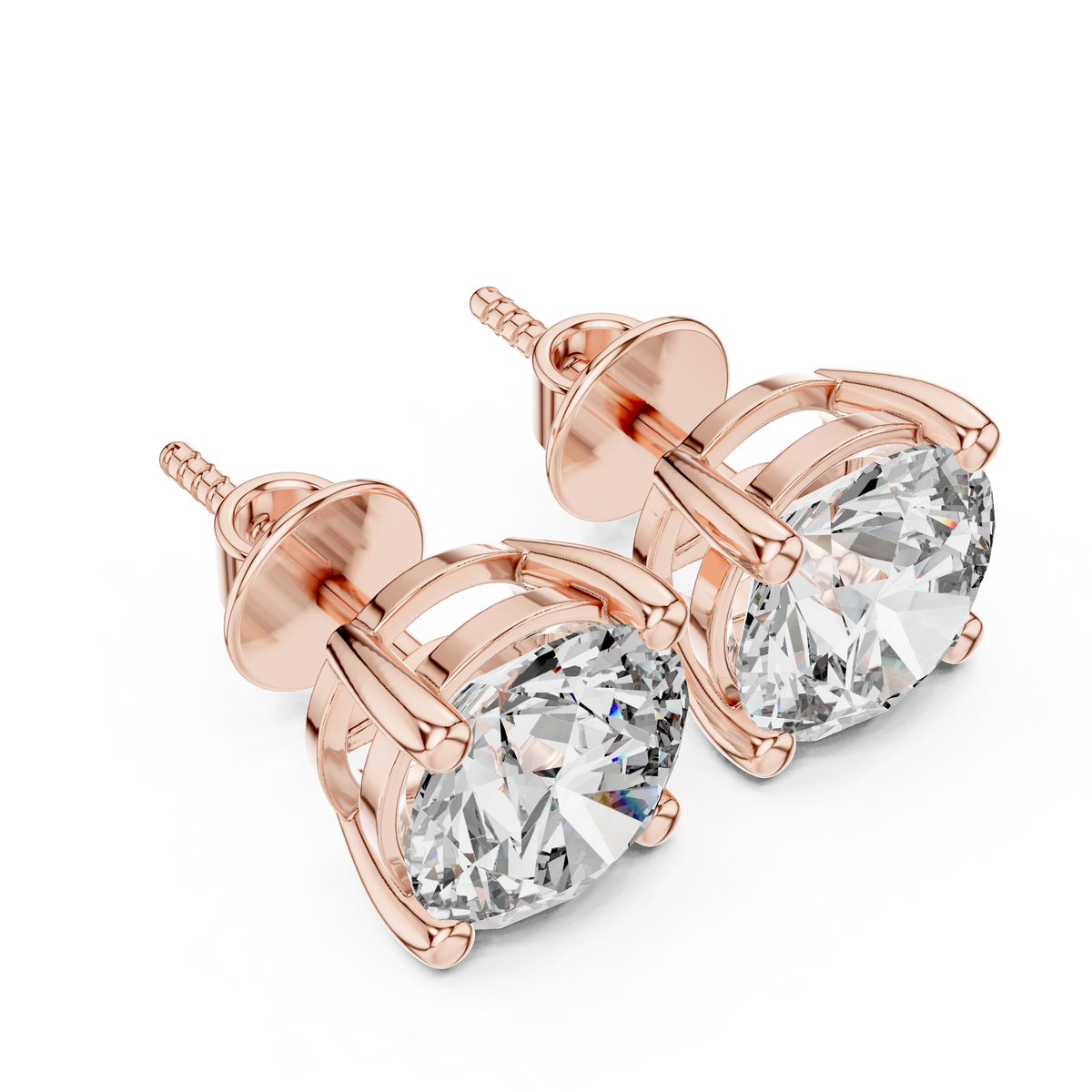 Round Lab Grown Diamond Solitaire Stud Earrings, Rose Gold