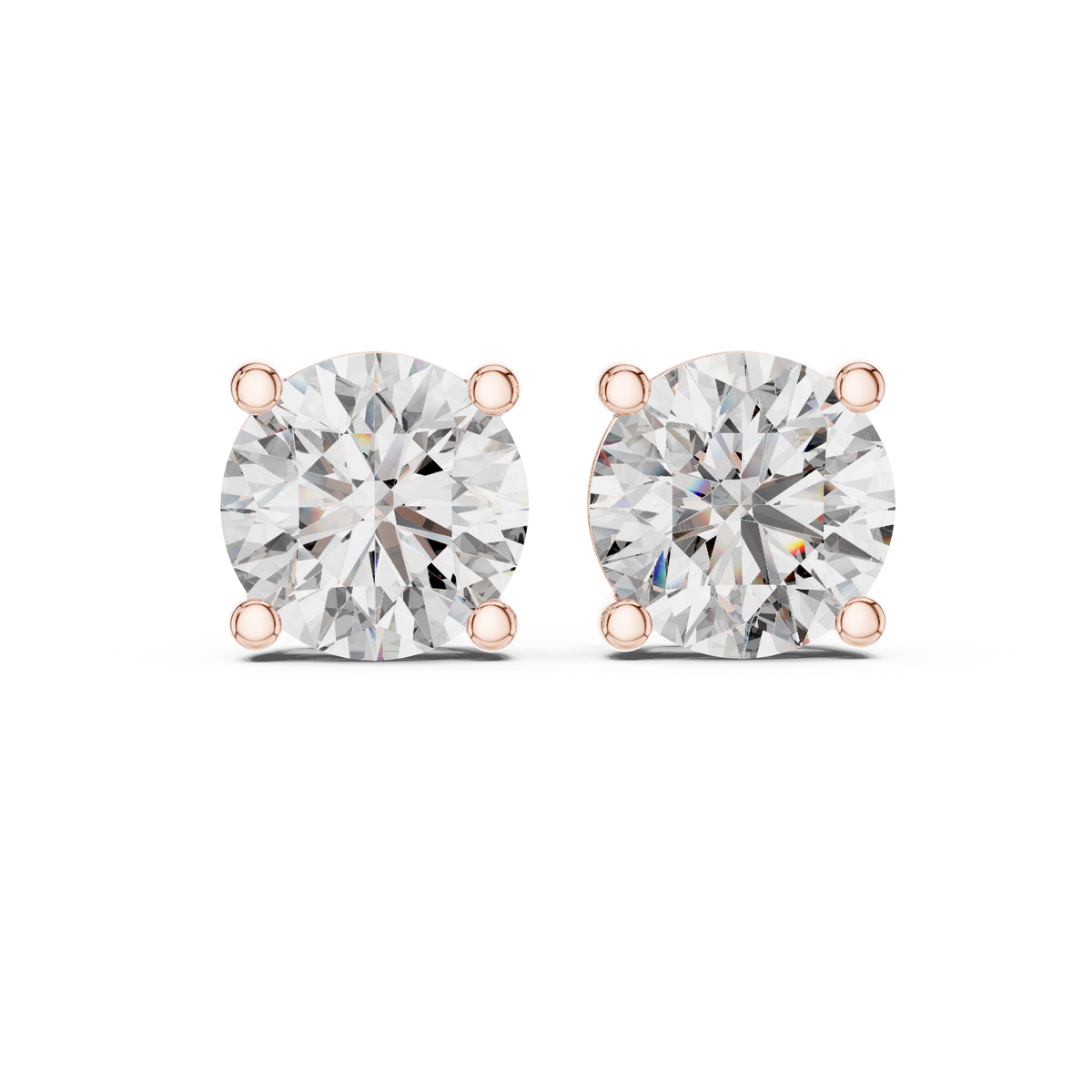 Round Lab Grown Diamond Solitaire Stud Earrings, Rose Gold