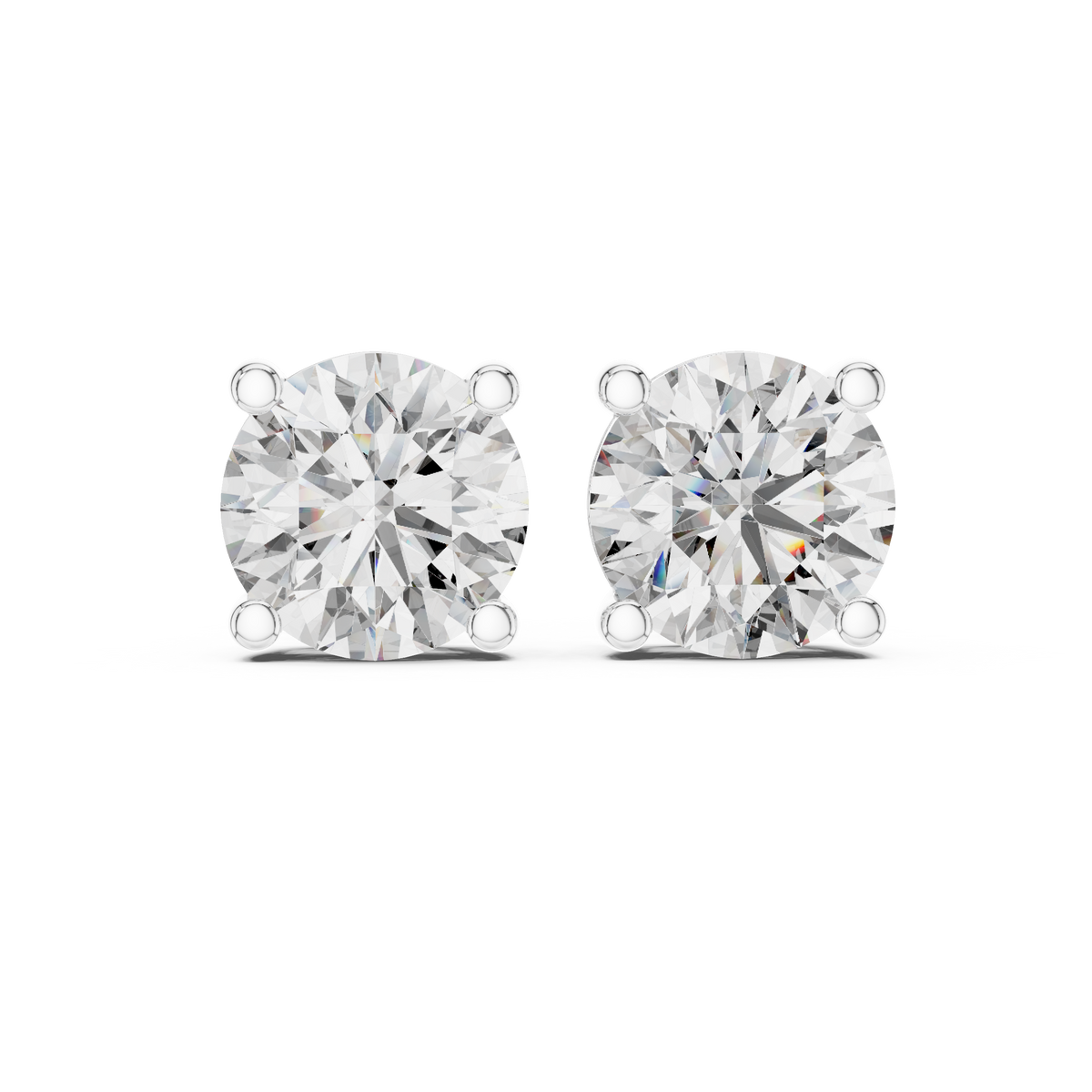 Round Lab Grown Diamond Solitaire Stud Earrings, White Gold