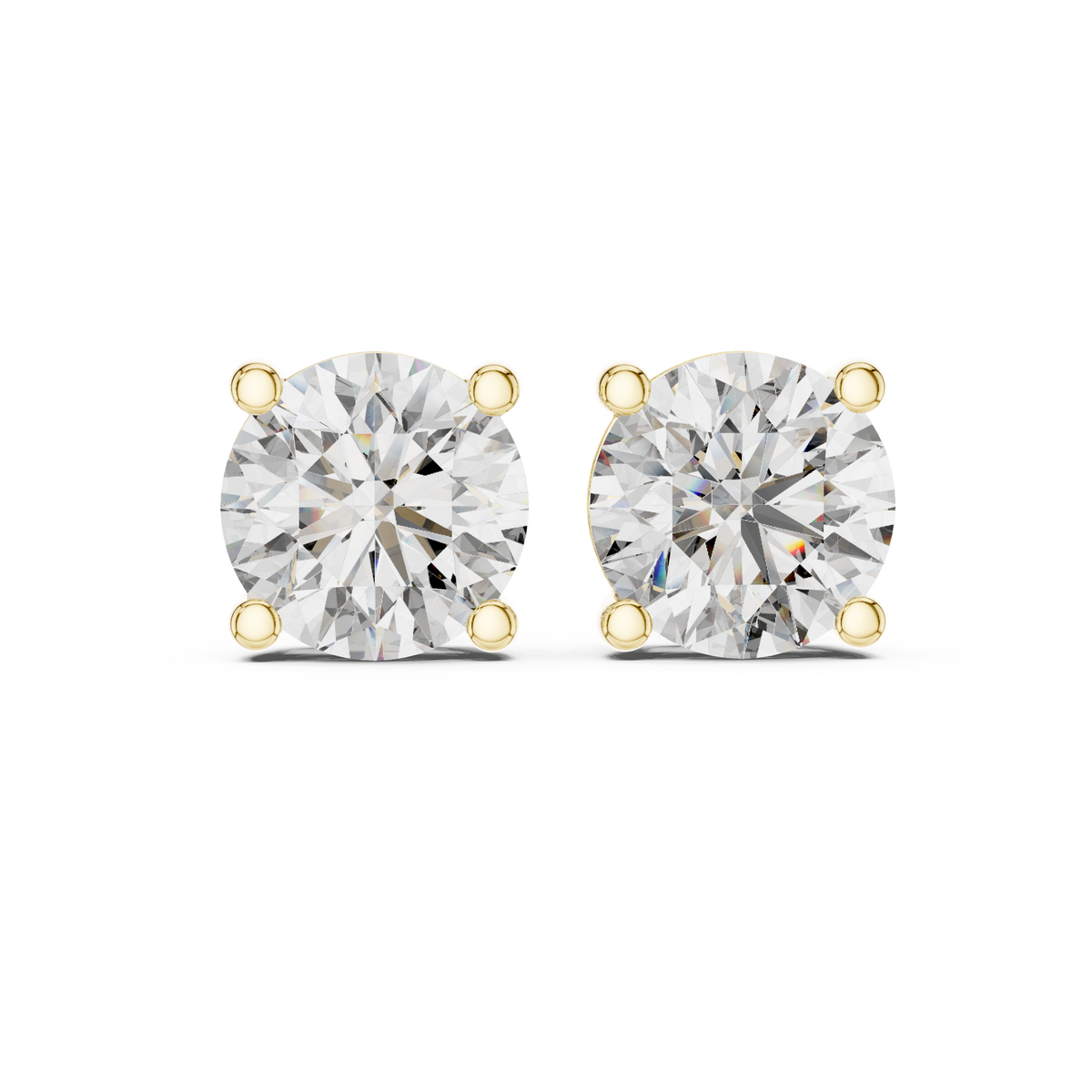 Round Lab Grown Diamond Solitaire Stud Earrings, Yellow Gold