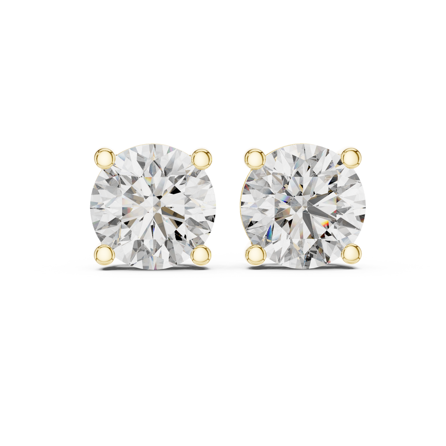 Round Lab Grown Diamond Solitaire Stud Earrings, Yellow Gold