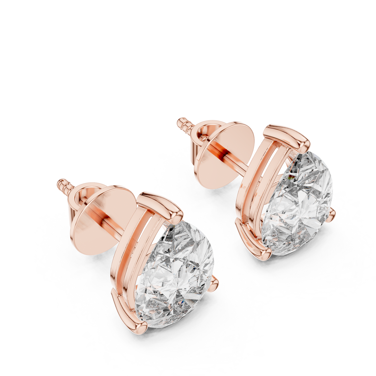 IGI Certified Pear Lab Grown Diamond Solitaire Stud Earrings, Rose Gold