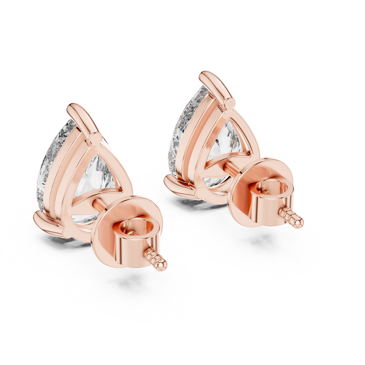 IGI Certified Pear Lab Grown Diamond Solitaire Stud Earrings, Rose Gold