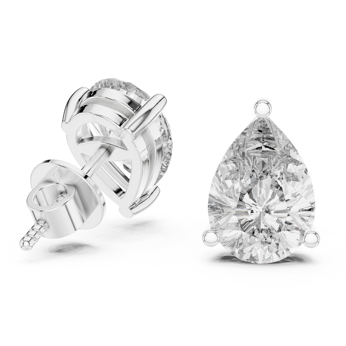 IGI Certified Pear Lab Grown Diamond Solitaire Stud Earrings, White Gold
