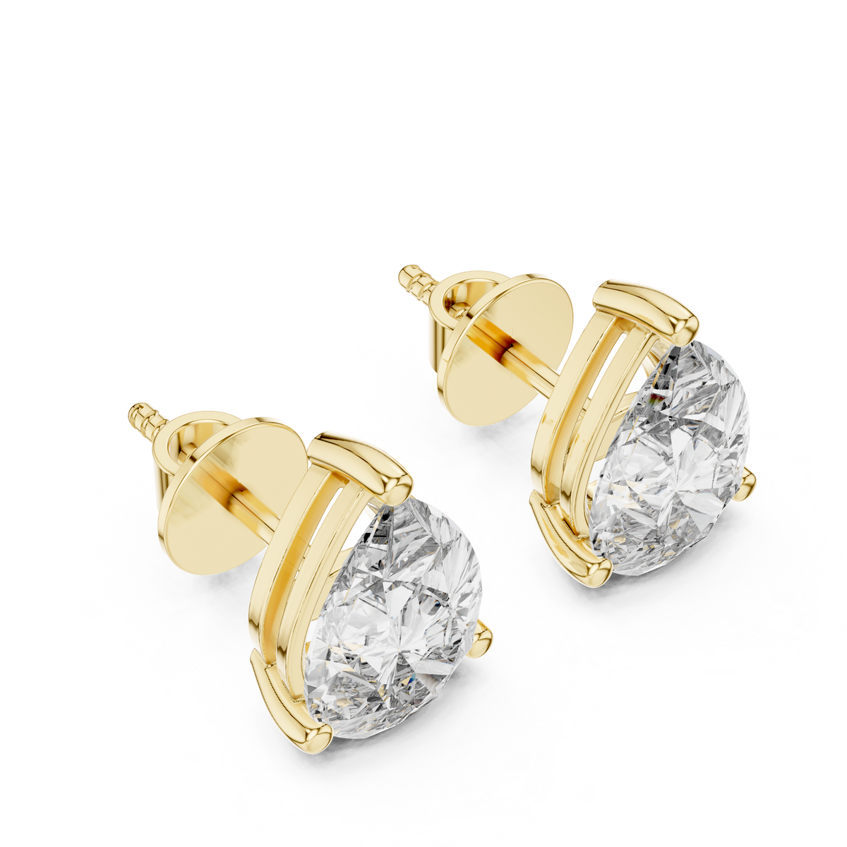 IGI Certified Pear Lab Grown Diamond Solitaire Stud Earrings, Yellow Gold