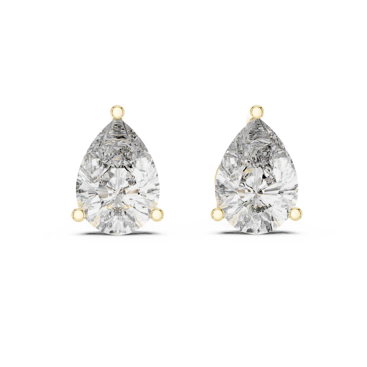 IGI Certified Pear Lab Grown Diamond Solitaire Stud Earrings, Yellow Gold