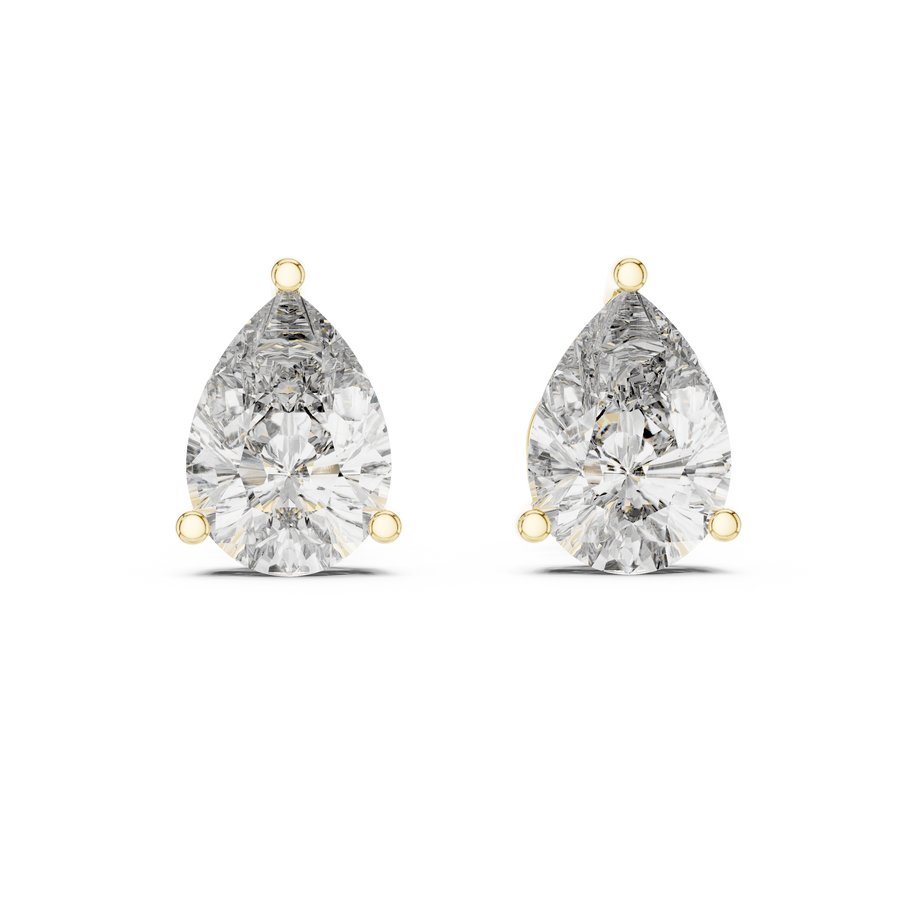 IGI Certified Pear Lab Grown Diamond Solitaire Stud Earrings, Yellow Gold