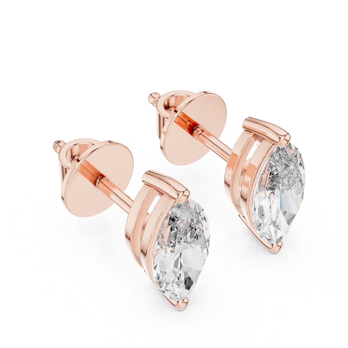 IGI Certified Marquise Cut Lab Grown Diamond Solitaire Earrings, Rose Gold