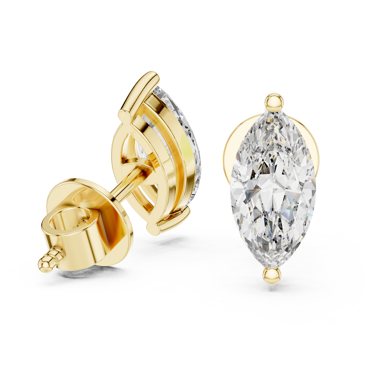 IGI Certified Marquise Cut Lab Grown Diamond Solitaire Earrings, Yellow Gold