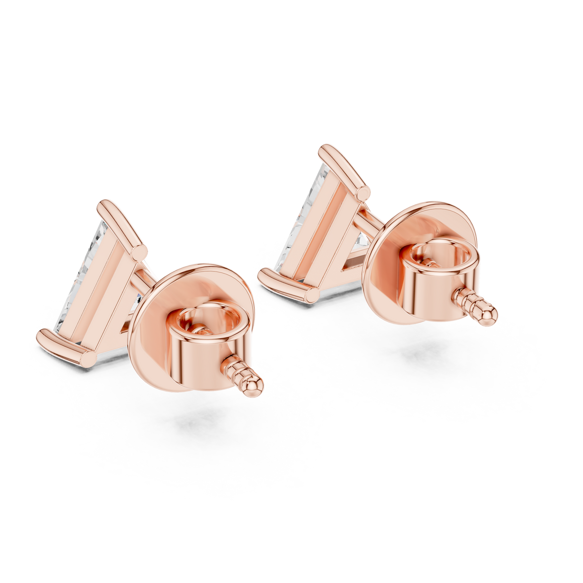 IGI Certified Triangle Lab Grown Diamond Solitaire Stud Earrings, Rose Gold