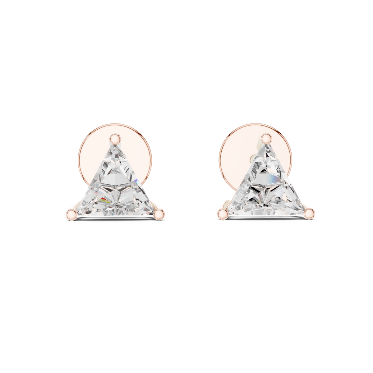 IGI Certified Triangle Lab Grown Diamond Solitaire Stud Earrings, Rose Gold
