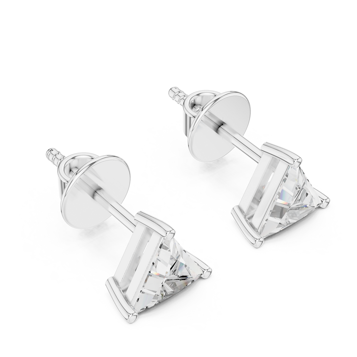IGI Certified Triangle Lab Grown Diamond Solitaire Stud Earrings, White Gold