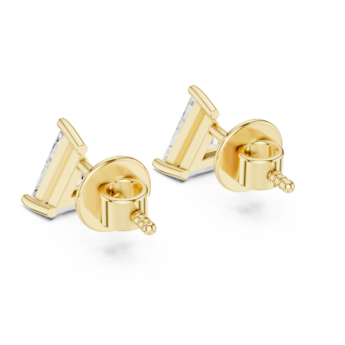 IGI Certified Triangle Lab Grown Diamond Solitaire Stud Earrings, Yellow Gold