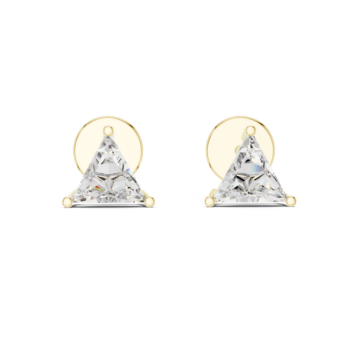 IGI Certified Triangle Lab Grown Diamond Solitaire Stud Earrings, Yellow Gold