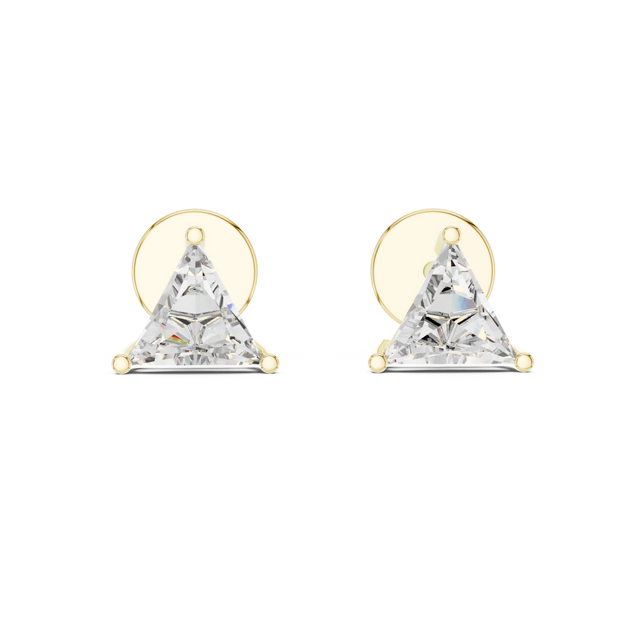 IGI Certified Triangle Lab Grown Diamond Solitaire Stud Earrings, Yellow Gold