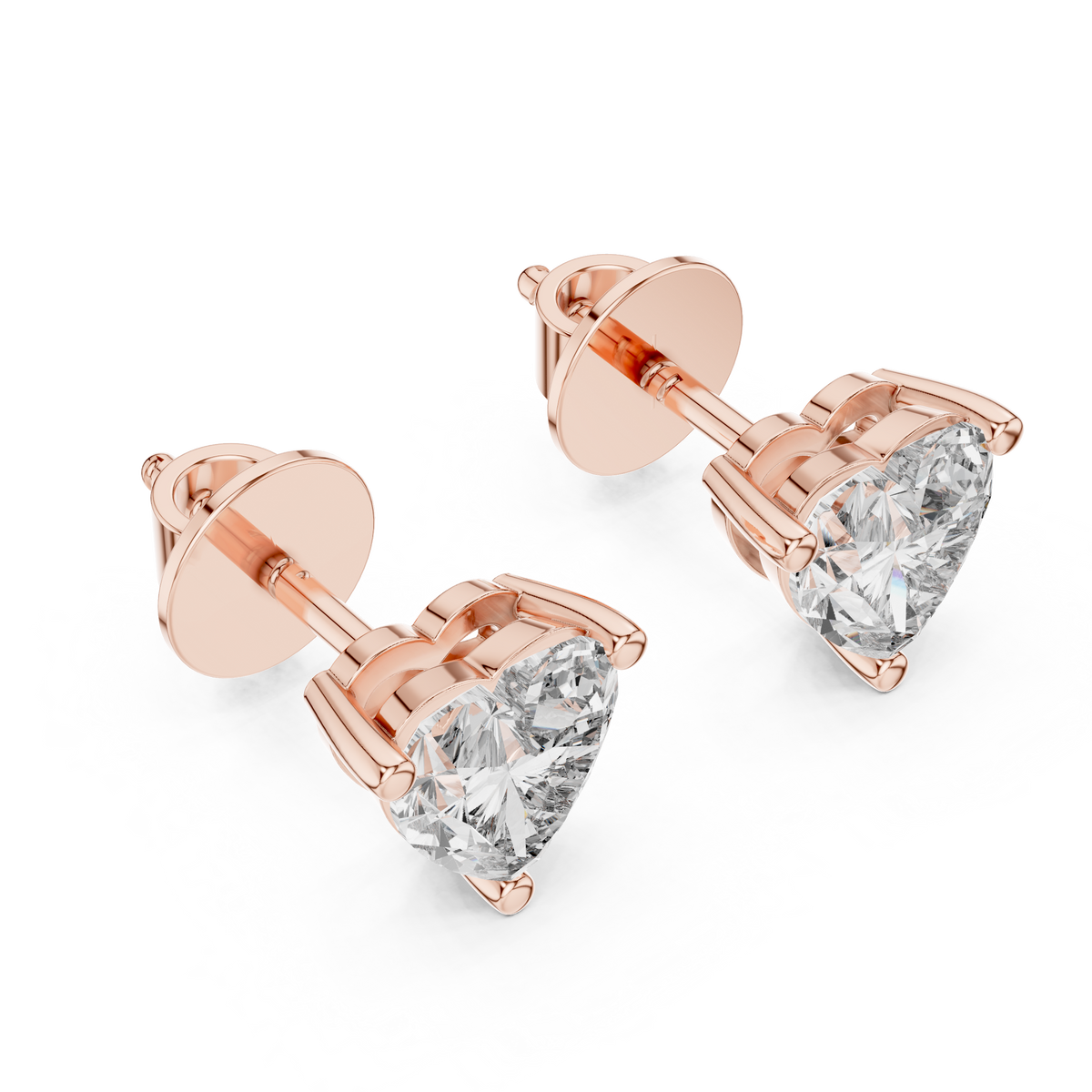 Premium 1.50 CT Heart Cut Lab Grown Diamond Stud Earrings, Rose Gold