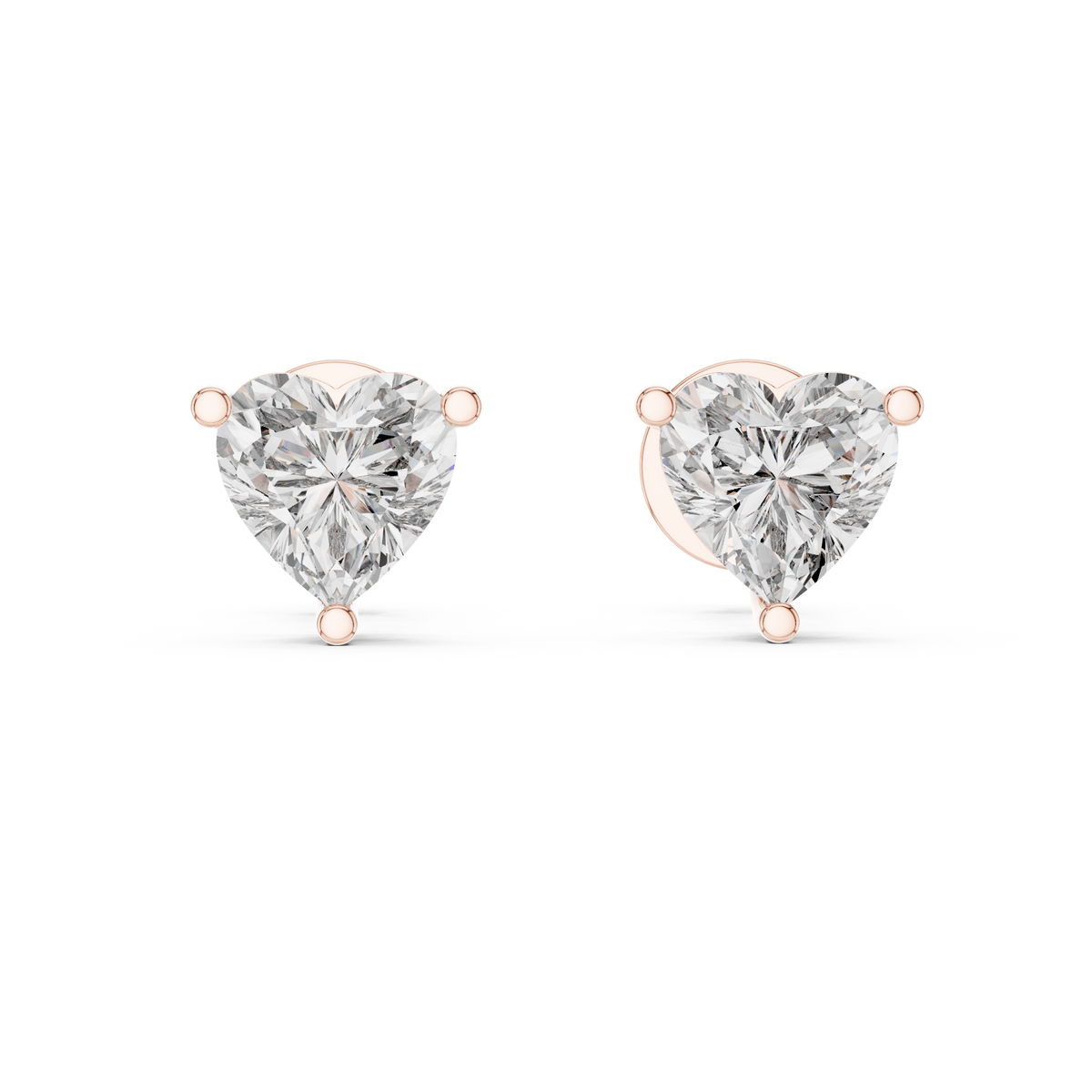 Premium 1.50 CT Heart Cut Lab Grown Diamond Stud Earrings, Rose Gold