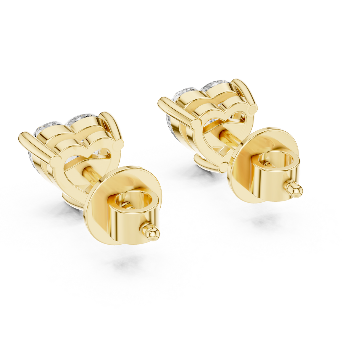 Premium 1.50 CT Heart Cut Lab Grown Diamond Stud Earrings, Yellow Gold