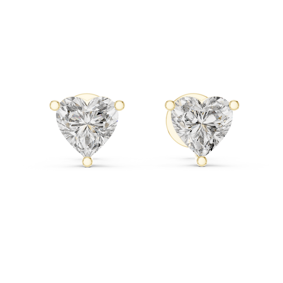 Premium 1.50 CT Heart Cut Lab Grown Diamond Stud Earrings, Yellow Gold