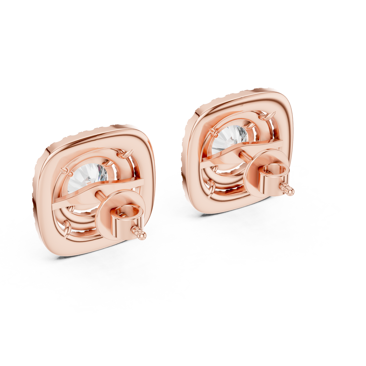 IGI Certified Round Double Halo Lab Grown Diamond Earrings, Rose Gold