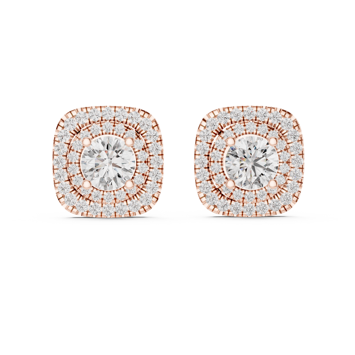 IGI Certified Round Double Halo Lab Grown Diamond Earrings, Rose Gold