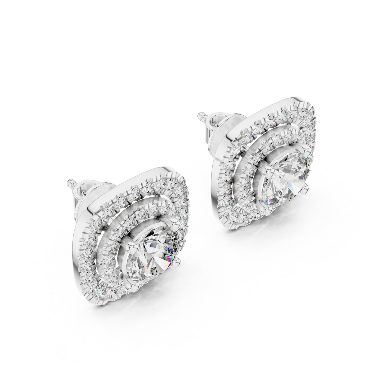 IGI Certified Round Double Halo Lab Grown Diamond Earrings, White Gold