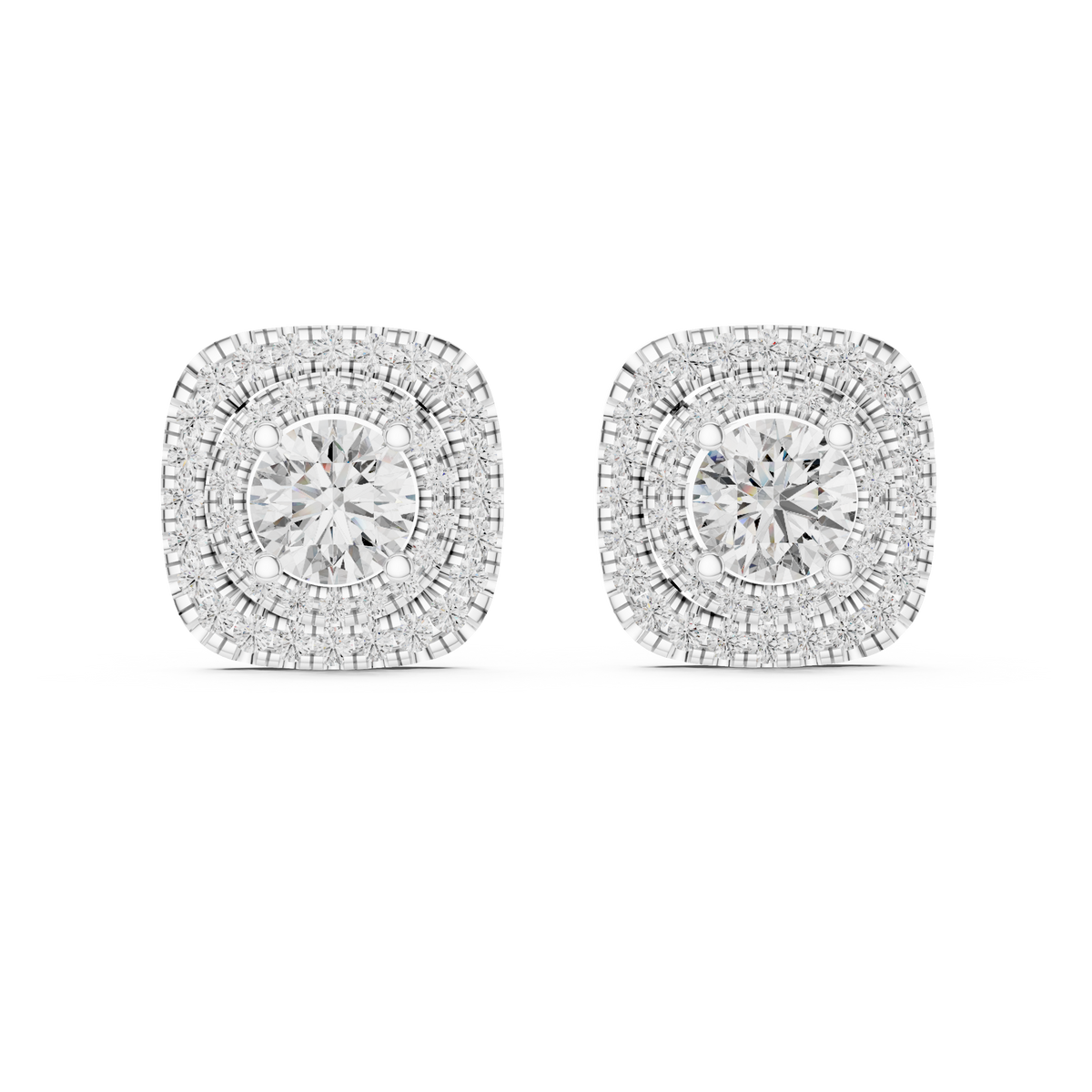 IGI Certified Round Double Halo Lab Grown Diamond Earrings, White Gold