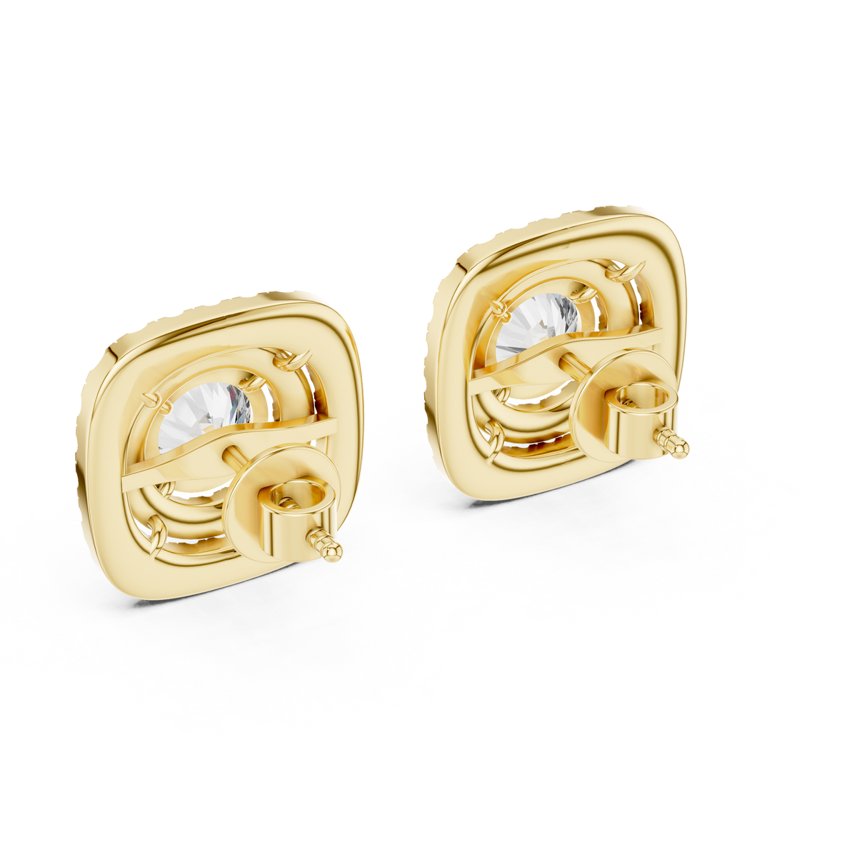 IGI Certified Round Double Halo Lab Grown Diamond Earrings, Yellow Gold