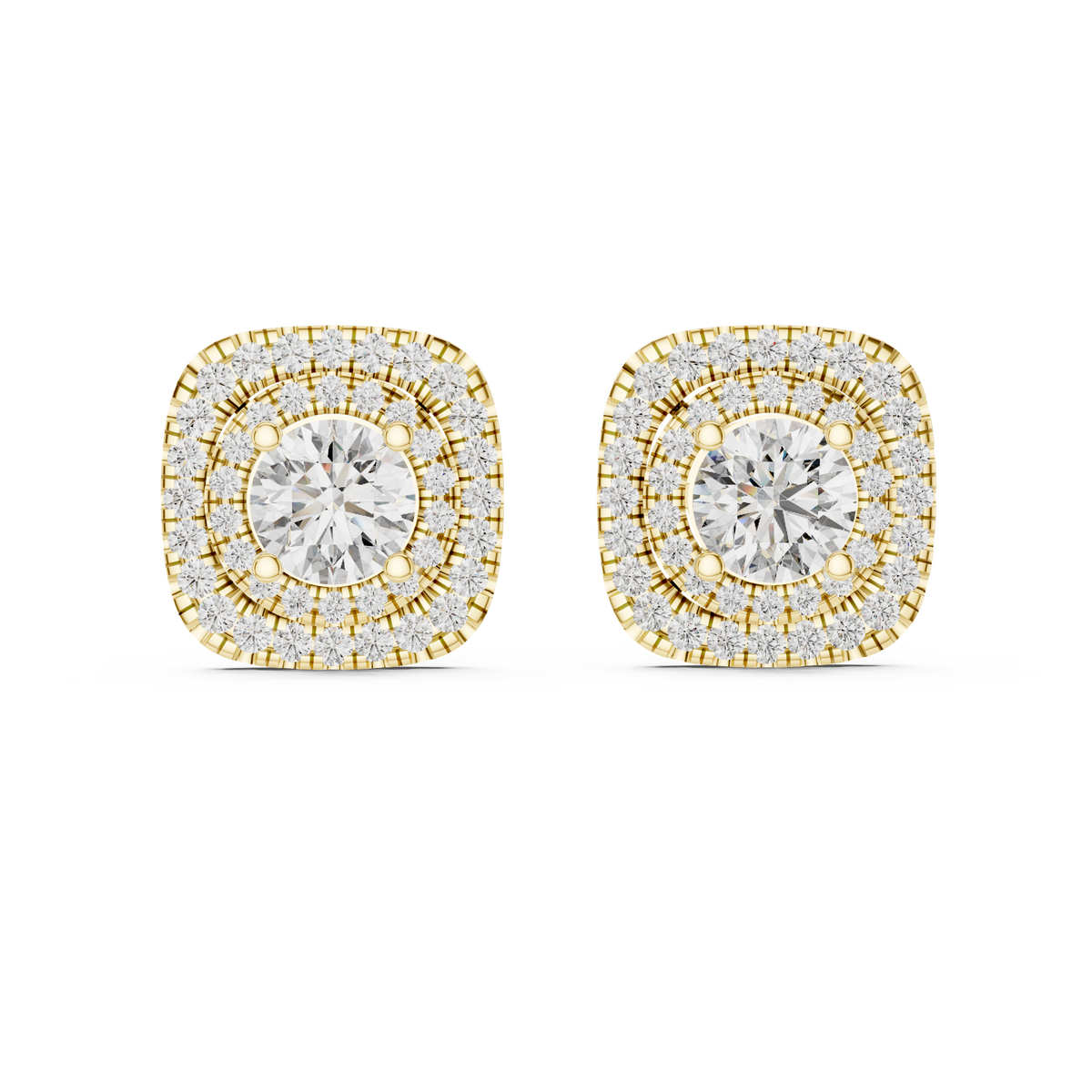 IGI Certified Round Double Halo Lab Grown Diamond Earrings, Yellow Gold
