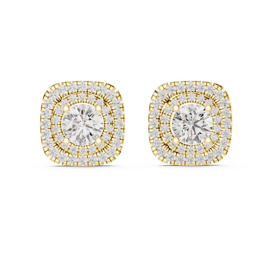 IGI Certified Round Double Halo Lab Grown Diamond Earrings, Yellow Gold