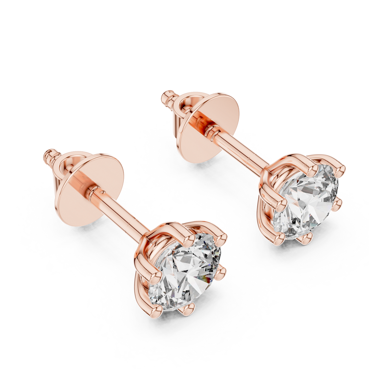 IGI Certified 1.22 CT Round Lab Grown Diamond Earstuds, Rose Gold