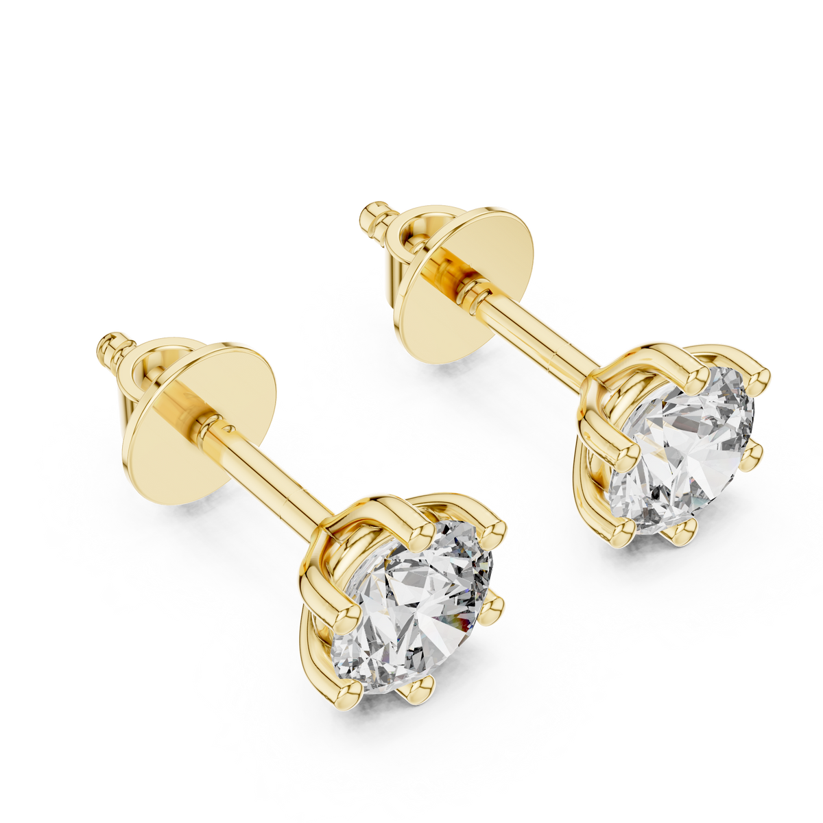 IGI Certified 1.22 CT Round Lab Grown Diamond Earstuds, Yellow Gold