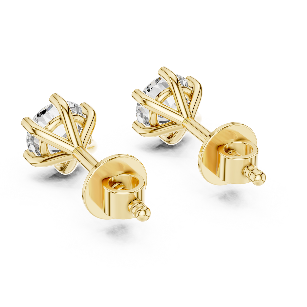 IGI Certified 1.22 CT Round Lab Grown Diamond Earstuds, Yellow Gold